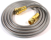 Holldoor front view of 15 ft metal hose showing compact packaging and durability
