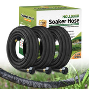 Holldoor front view of three-pack soaker hoses showing compact packaging and convenience