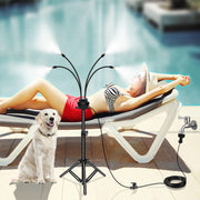 Homasky standing mister front view showing compact tripod and misting bar, cools patio quickly