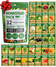 HOME GROWN front packaging showing the 32 seed varieties and durable pouch benefit