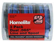 Homelite AC41RL3 front packaging showing three pre-wound spools and quick replacement benefit