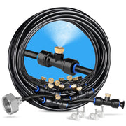 homenote front view of full 75FT misting system showing coverage and cooling benefit