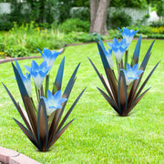Homight front view of blue-lily agave sculpture showing vibrant color and durable finish