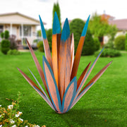 Homight front view of metal tequila agave sculpture showing natural garden impact