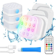 Homly front packaging showing four rechargeable pool lights and remote for easy setup