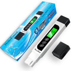 HoneForest TDS meter front view showing controls and probe for quick testing