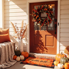 Honoson full-size overhead plaid rug adding festive curb appeal