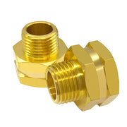 Hooshing brass adapter front view showing GHT and NPT ends for durable connections