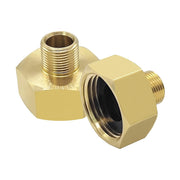 Hooshing front view of two brass adapters shows clear threads and easy handling benefit