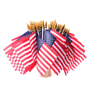 HOOSUN front view of 50-pack mini American flags showing bright colors and quantity