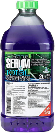 Hot Tub Serum front label showing 2 liter bottle and product clarity benefit