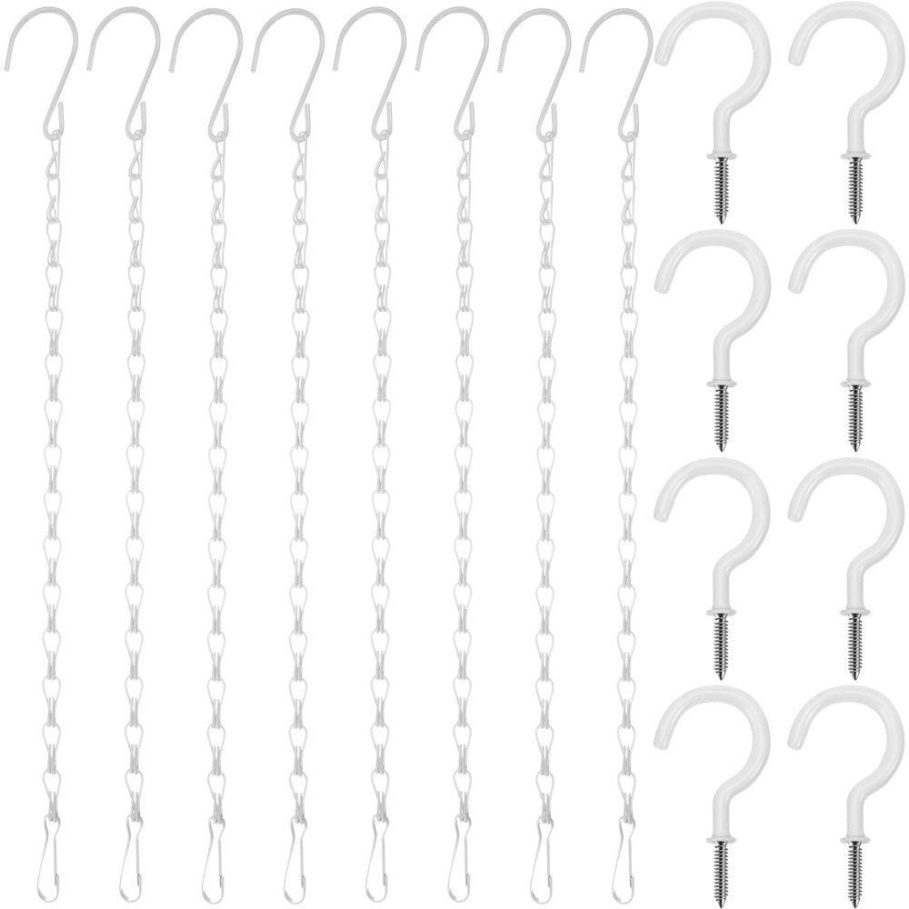 Hotop front view of eight white hanging chains and eight ceiling hooks, neat kit benefit