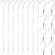 Hotop front view of eight white hanging chains and eight ceiling hooks, neat kit benefit
