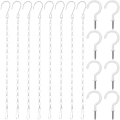 Hotop front view of eight white hanging chains and eight ceiling hooks, neat kit benefit