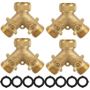 Hourleey solid brass splitter front view showing dual outlets and sturdy build benefit durability