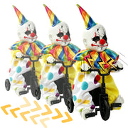 Hourleey front view of riding clown on bicycle showing spooky design and instant impact
