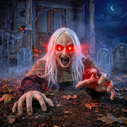 Hourleey front view of full crawling zombie prop shows scale and impact