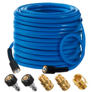 Hourleey front view showing 50ft hose coil and durable jacket for longer reach