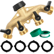 Hourleey front view of brass 4-way splitter showing durable construction and multiple outlets