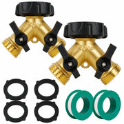 Hourleey front view of brass hose splitter showing two outlets and solid construction for durability
