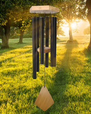 Howarmer front view of black wind chime showing size and finish benefit