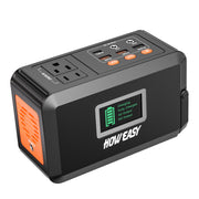 HOWEASY front panel view showing AC outlet and compact design for reliable portable power