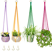 HOWMAX front view of four colorful hanging plant holders showing boho style and convenience