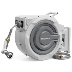 HOZEREEL front-mounted unit showing tidy wall installation and neat storage benefit