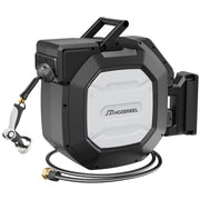 HOZEREEL front view mounted on wall showing compact storage and fast cleanup