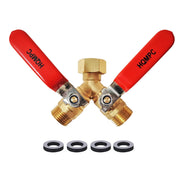 HQMPC front view of brass splitter showing dual outlets and handles for easy control