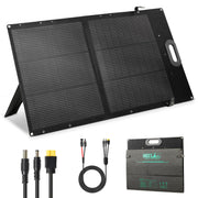 HQST front view of 100W portable panel showing ports and surface benefit fast charging