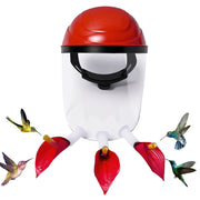 Hsmanchry front view of wearable feeder hat showing flower ports, clear observation benefit