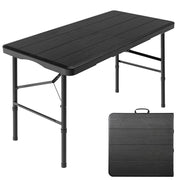 Hsundries table front view showing wood-grain desktop and sturdy profile benefit: stylish strength