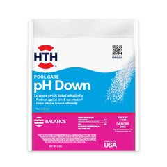 HTH pH Down front label showing product and weight for quick ID and confidence