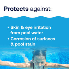 HTH pH Down being added to a pool illustrating safe application benefit