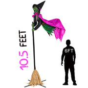 HugOutdoor front view of 10.5ft witch animatronic creating dramatic yard impact