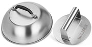 HULISEN front view of dome and press showing durable stainless steel and compact set benefits
