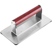HULISEN front view of the 9-inch stainless steel press showing clean flat surface for even searing
