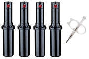 Hunter PGP-adj front view showing packaged four-pack and installed #7 nozzles for immediate use