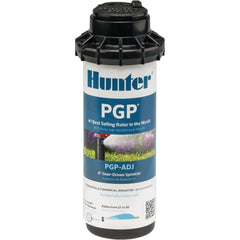 Hunter PGP-ADJ size and spec label showing 3/4" inlet and 4" pop-up clarity