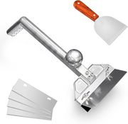 HUOYANSHE front view griddle scraper showing sturdy handle and splash guard for safer cleaning
