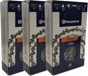 Husqvarna chain pack front view showing three chains and packaging benefit fast replacement