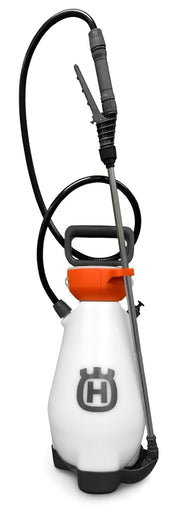 Husqvarna front view of 2 gallon sprayer showing compact, stable tank and controls