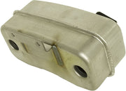 Husqvarna muffler front view showing mounting points and OEM finish for easy replacement