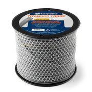 Husqvarna Titanium Force front spool showing label and length, durable supply benefit