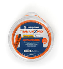 Husqvarna spool front view showing orange 200-foot line and label benefits