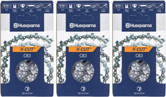 Husqvarna front packaging showing three X-CUT chains ready to use
