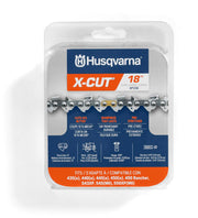 Husqvarna X-Cut SP33G front view showing full 18-inch chain, precise fit benefit