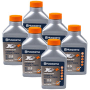 Husqvarna front view of six-pack bottles showing OEM labeling and easy mixing