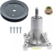 Hutdkte spindle assembly front view showing precise fit for Husqvarna decks
